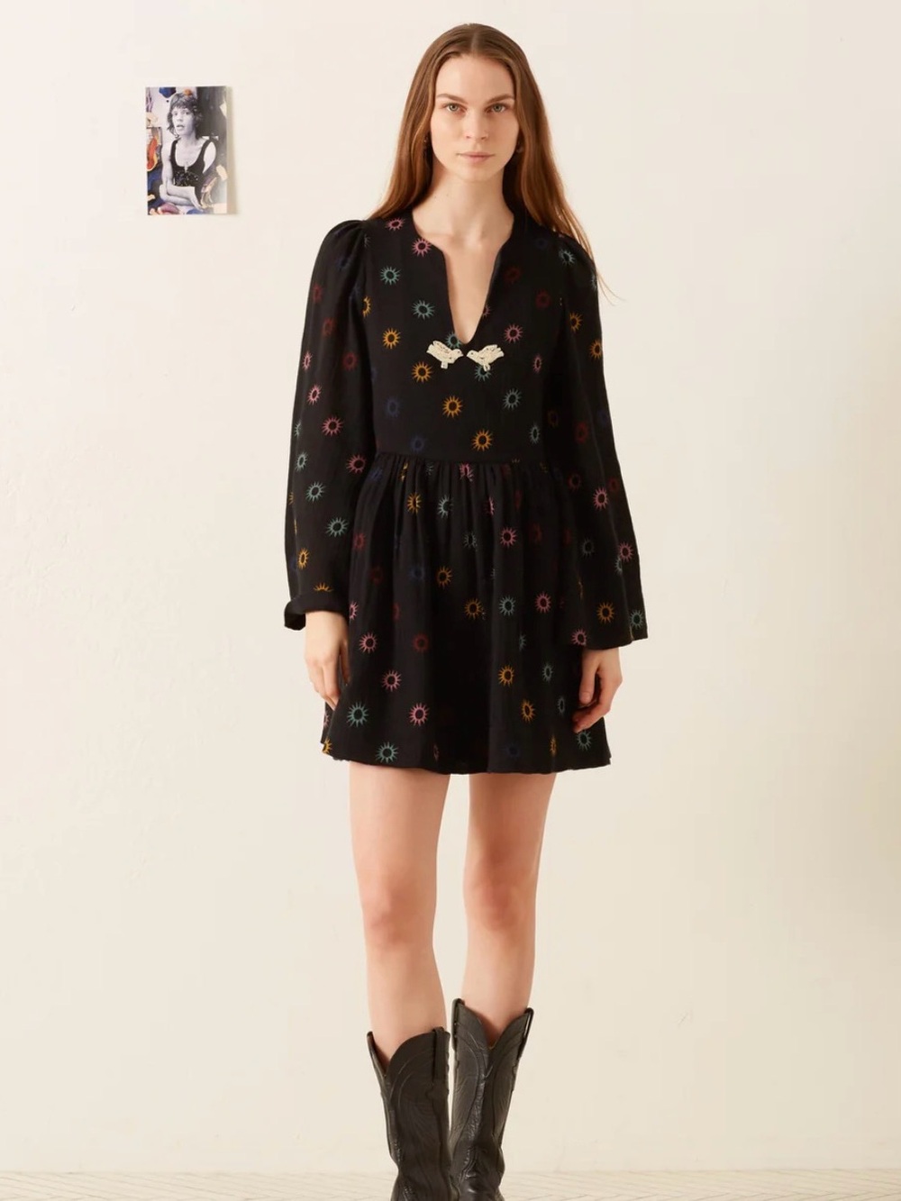 Alix Of Bohemia Silvie Evening Star Black Mini Dress with Multicolor Sunburst
